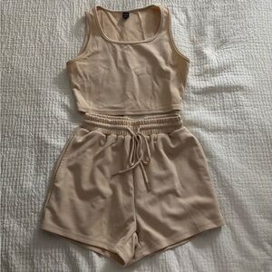 SHEIN Beige Ribbed Tank and Shorts Set
